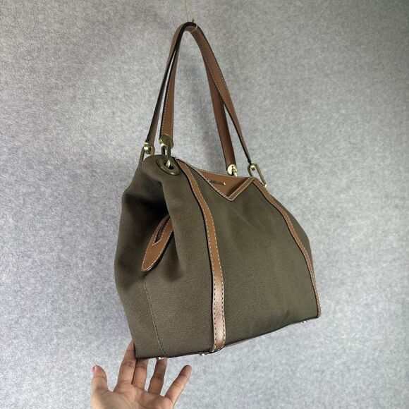 Michael Kors Raven Large Canvas Shoulder Bag Tote‎ Signature Green Signature NEW - Picture 3 of 16